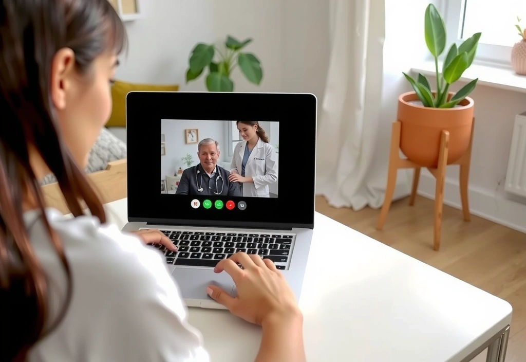 Person spricht über Videoanruf mit Ernährungsberaterin auf Laptop